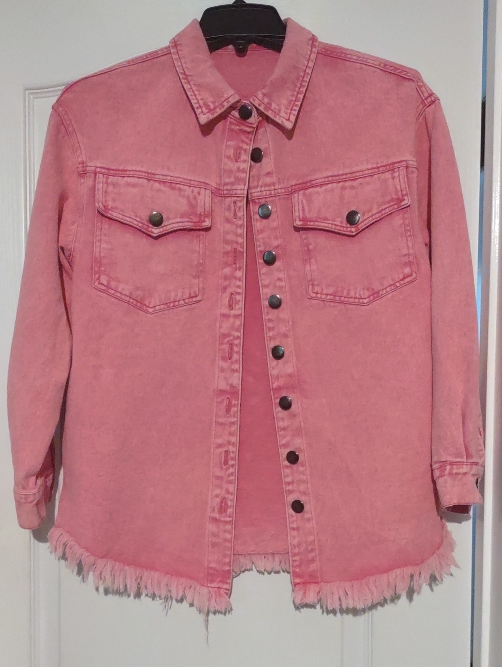 Women's Pink Frayed Hem Denim Jacket Sx XS